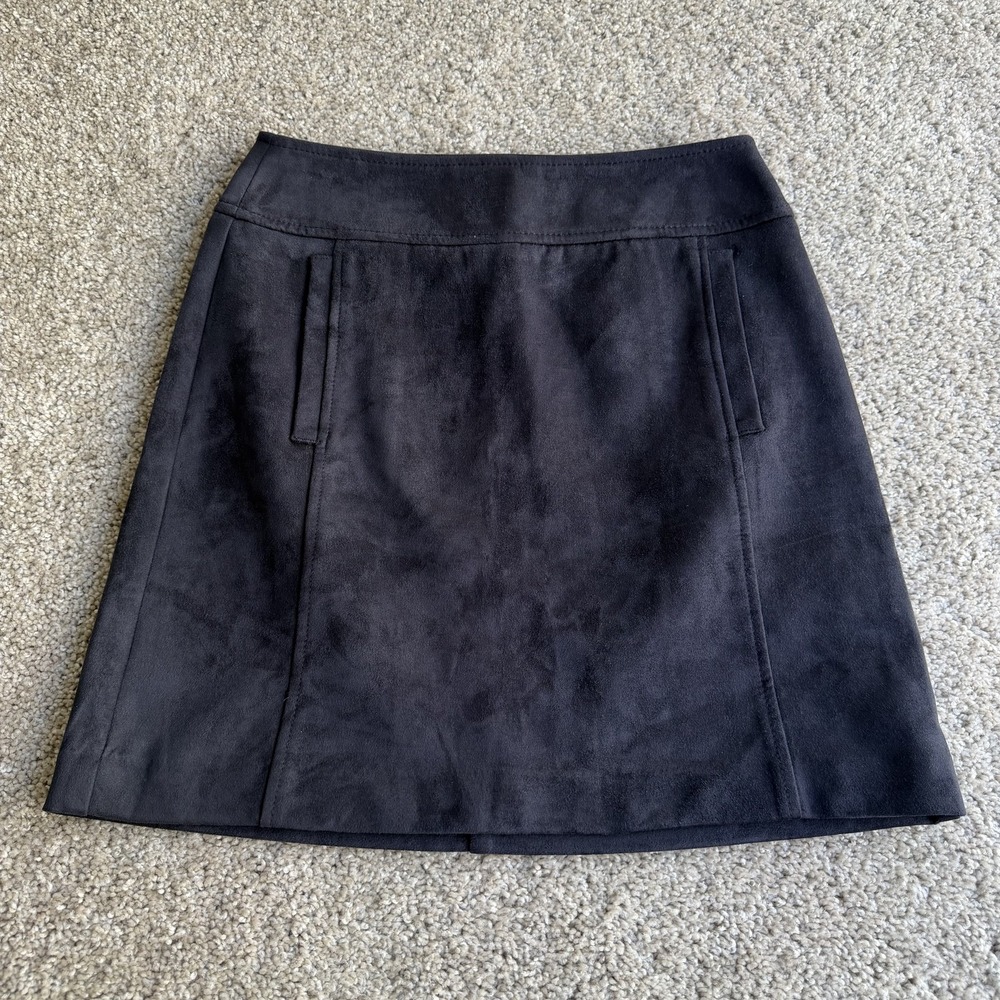 LOFT Skirt Womens 4P Black Solid Faux Suede A-Line Short Lined Workwear Fall